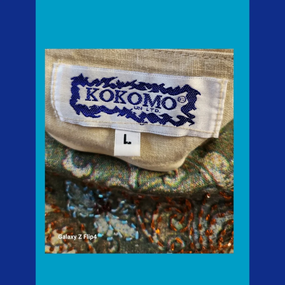 VINTAGE KOKOMO UN LTD BEADED GEISHA GIRL ABSTRACT PRINT LONG FRINGED SKIRT - Picture 4 of 7